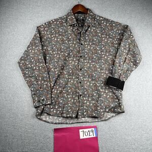 Jared Lang Skull Print Shirt XL Flip Cuff Casual Button Up Long Sleeve Mens